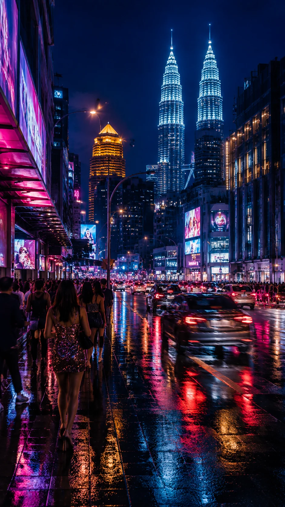 Bukit Bintang neon street in Kuala Lumpur at night
